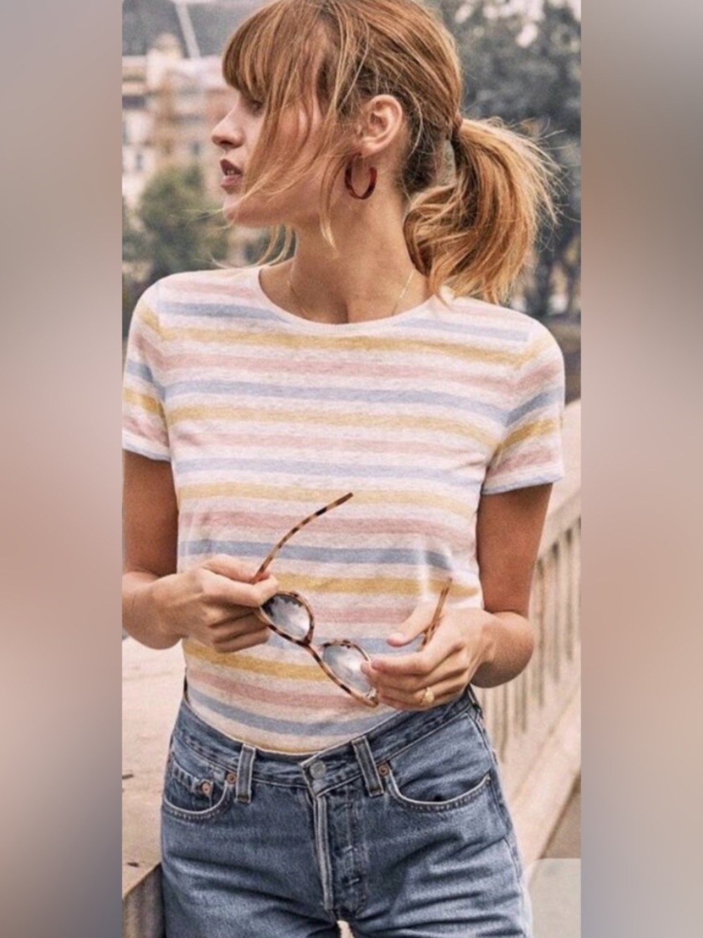 Sezane Seraphin Pastel Stripe 100% Linen Top size Small